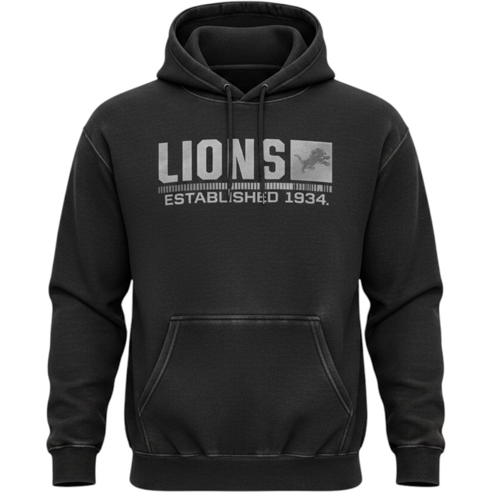 Detroit Lions Hoodie Mens Black NFL Pullover Sweatshirt Graphic Logo Medium